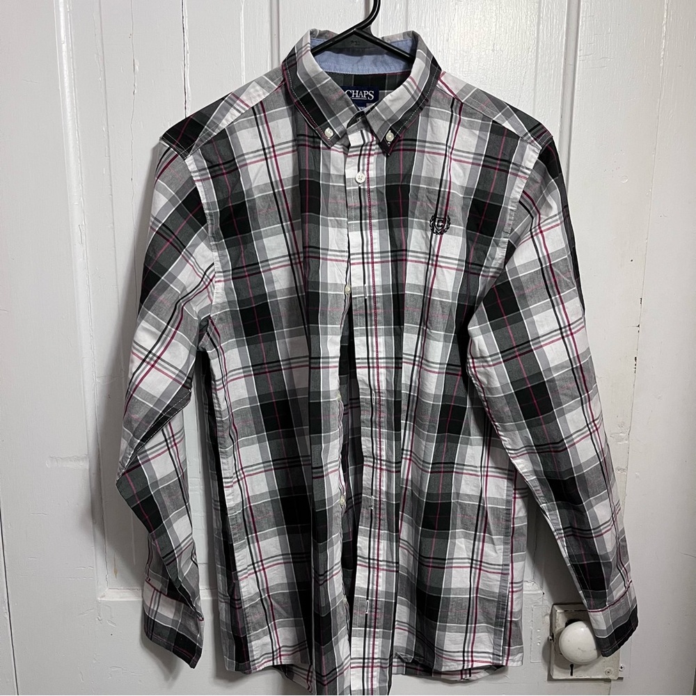 Chaps Black and White Plaid Button-Down Shirt